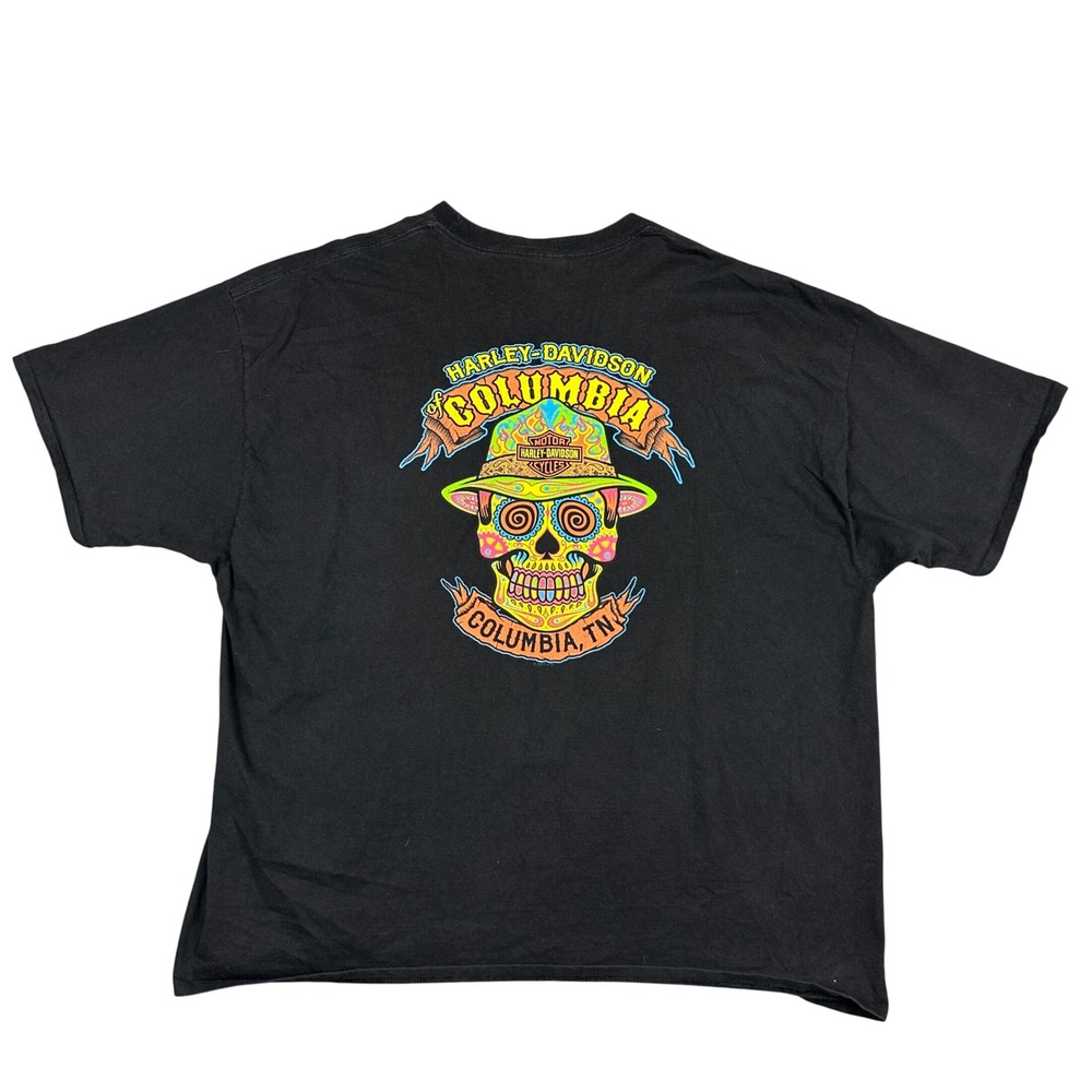 Harley Davidson Columbia TN Sugar Skull Sombrero Pocket T-Shirt Mens 3XL Black
